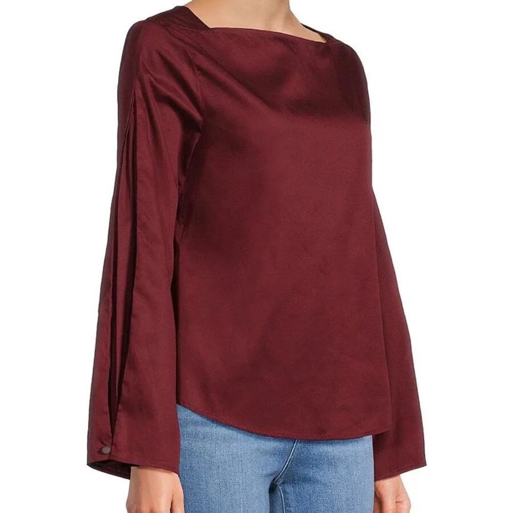 Harshman Liora Cotton Sateen Blouse Burgundy - Picture 3 of 11
